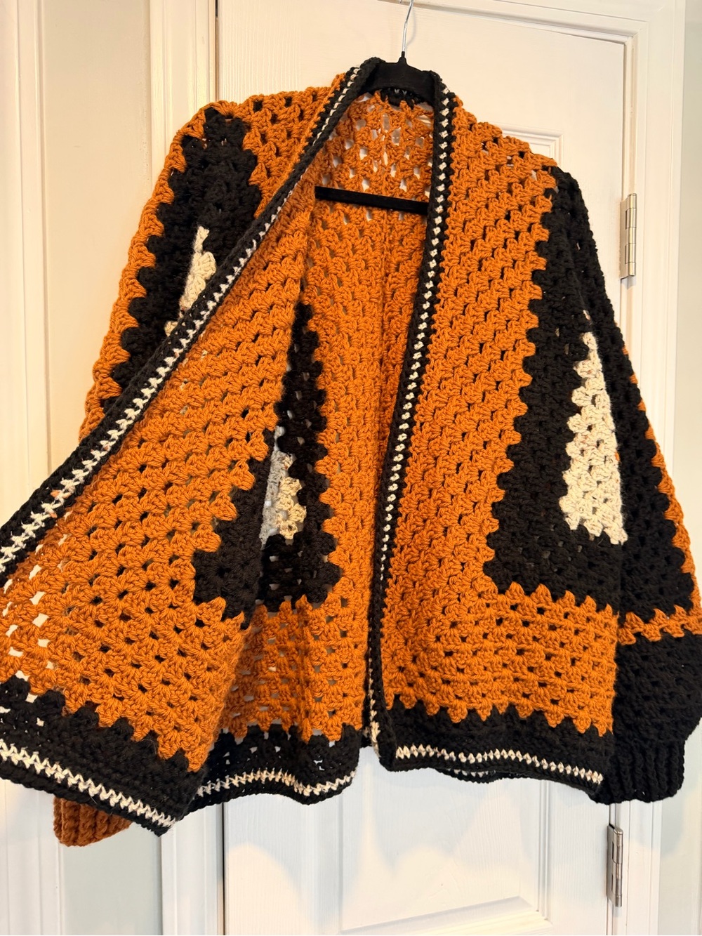 Handmade Crochet Granny Square One Size Cozy Cardigan Boho Chunky Knit Sweater - Picture 4 of 9